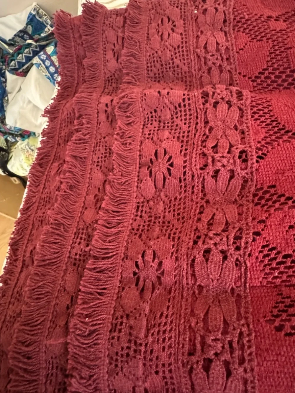 Free People Burgundy Embellished Bell Sleeve Crochet Mini Dress Size 6